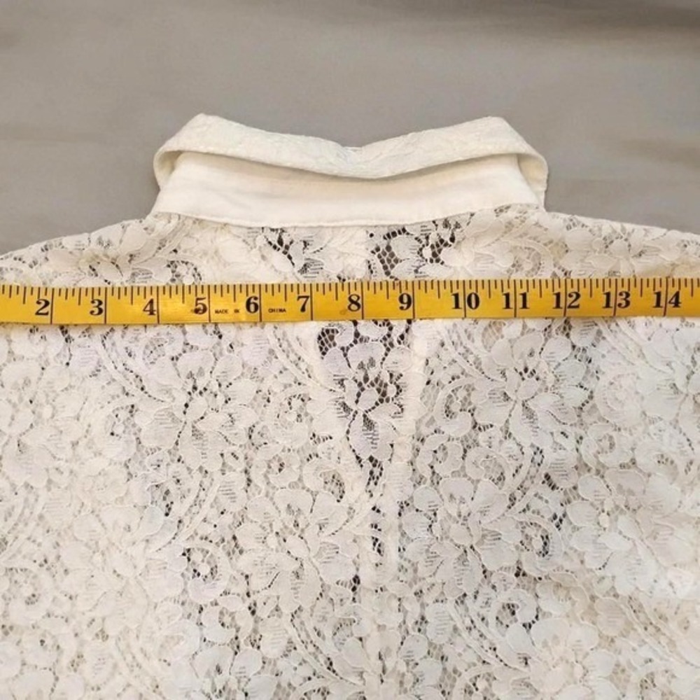 H&M Sheer Floral Lace Button Down Shirt romantic boho long-sleeve preppy clean - Picture 8 of 9